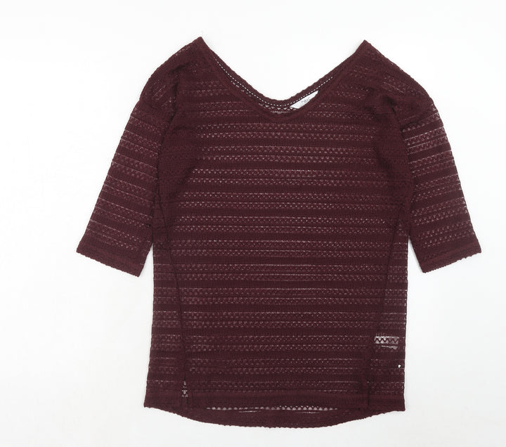 NEXT Womens Purple V-Neck Polyester Pullover Jumper Size 8