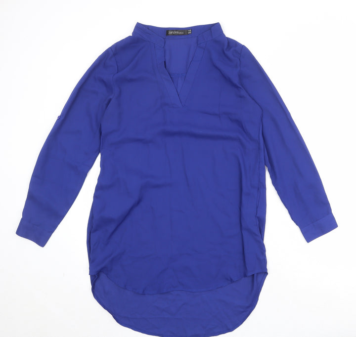 Zanzea Womens Blue Polyester Basic Blouse Size 12 V-Neck