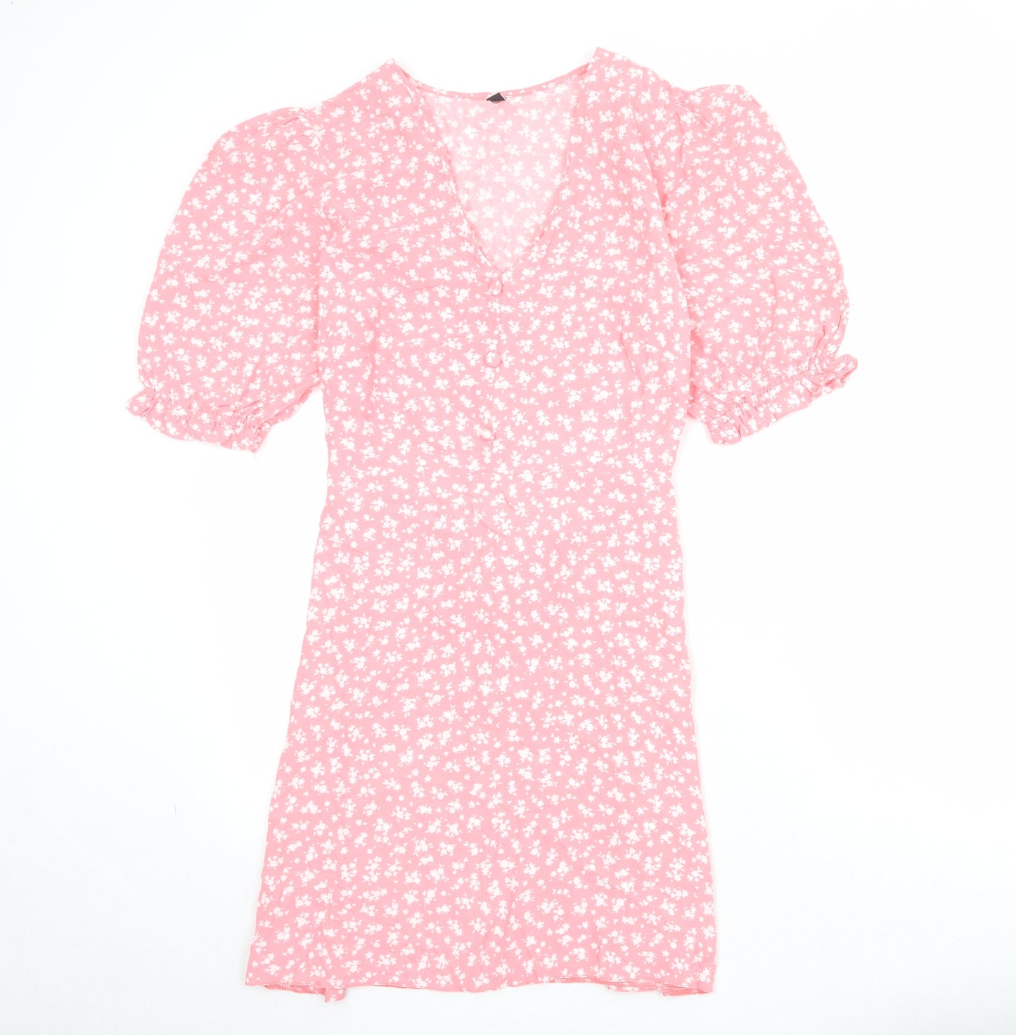 Nobody's Child Womens Pink Floral Viscose Skater Dress Size 14 V-Neck Tie