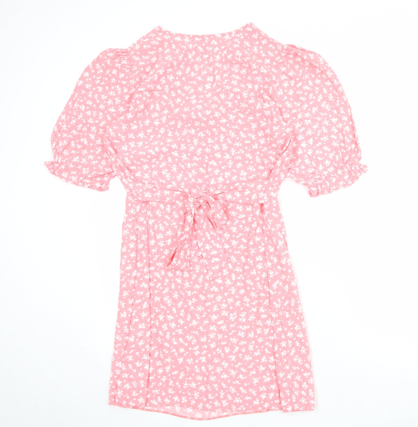 Nobody's Child Womens Pink Floral Viscose Skater Dress Size 14 V-Neck Tie