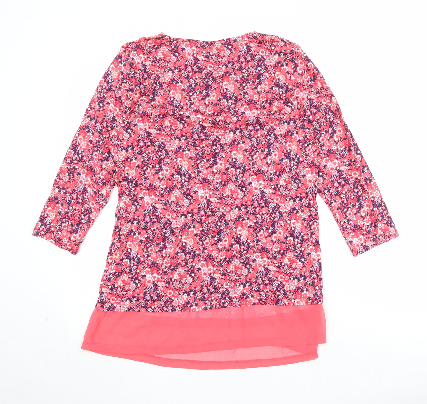 Bonmarché Womens Pink Floral Viscose Basic T-Shirt Size 16 Round Neck