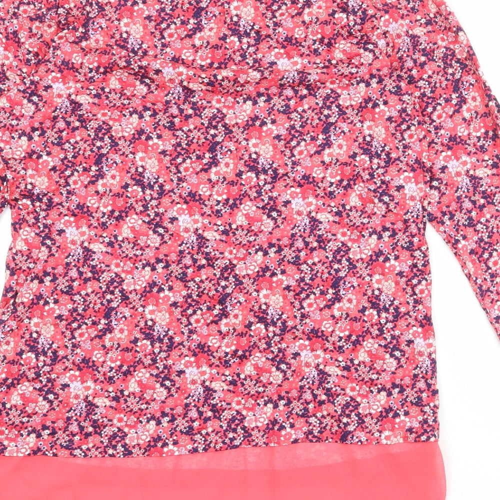 Bonmarché Womens Pink Floral Viscose Basic T-Shirt Size 16 Round Neck