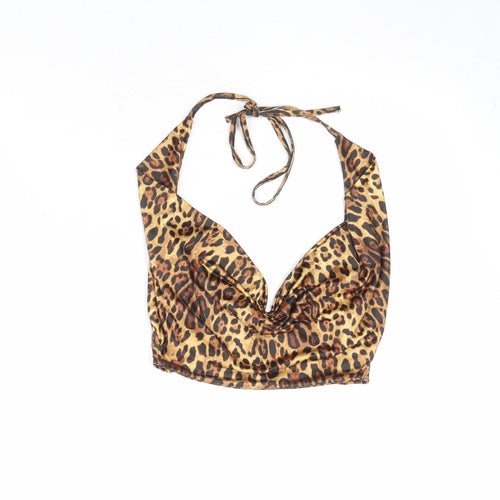 Missguided Womens Brown Animal Print Polyester Basic Tank Size 8 V-Neck - Leopard Pattern