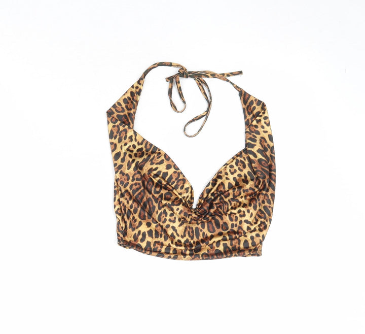 Missguided Womens Brown Animal Print Polyester Basic Tank Size 8 V-Neck - Leopard Pattern