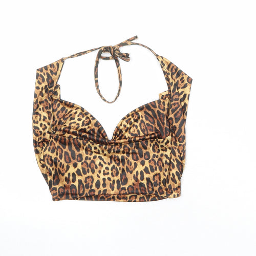 Missguided Womens Brown Animal Print Polyester Basic Tank Size 8 V-Neck - Leopard Pattern