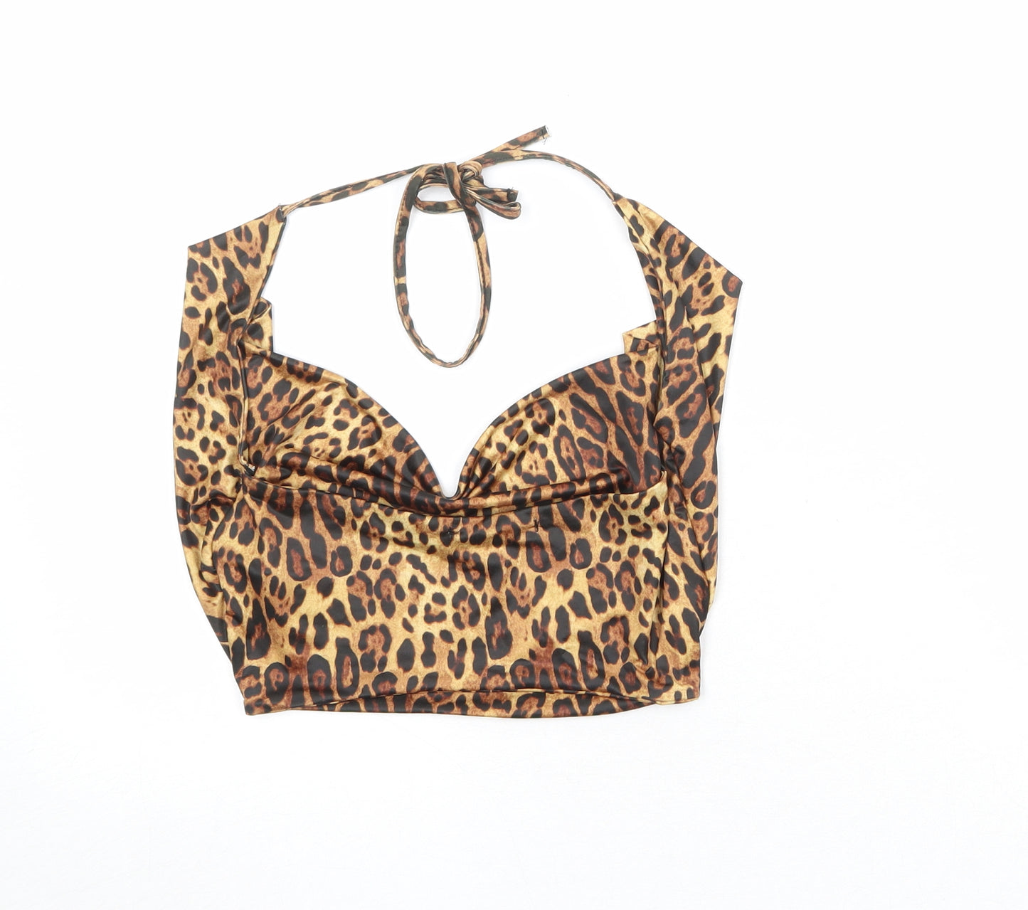 Missguided Womens Brown Animal Print Polyester Basic Tank Size 8 V-Neck - Leopard Pattern