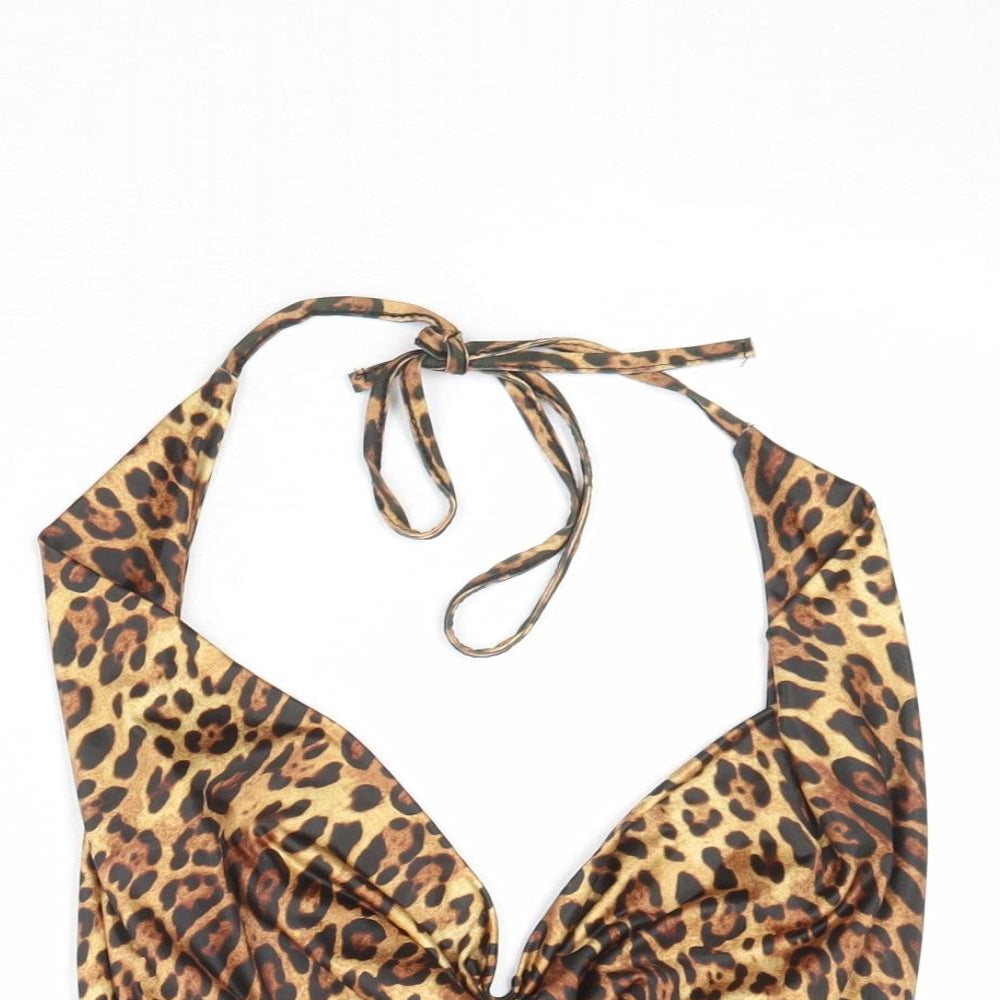 Missguided Womens Brown Animal Print Polyester Basic Tank Size 8 V-Neck - Leopard Pattern