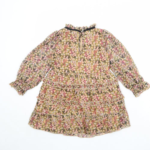 River Island Girls Multicoloured Floral Polyester A-Line Size 4-5 Years Mock Neck Button