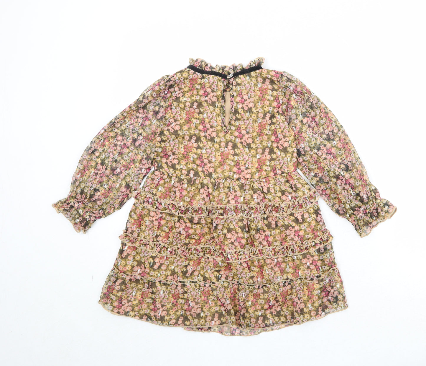 River Island Girls Multicoloured Floral Polyester A-Line Size 4-5 Years Mock Neck Button