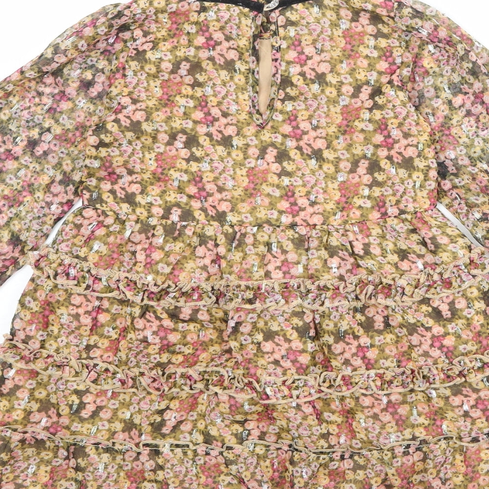 River Island Girls Multicoloured Floral Polyester A-Line Size 4-5 Years Mock Neck Button