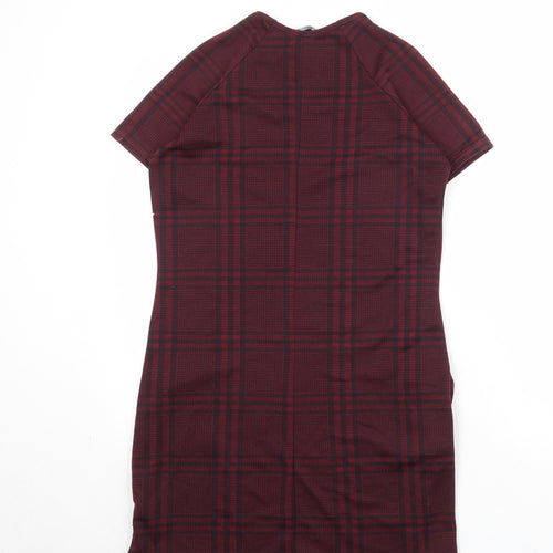 New Look Womens Red Plaid Polyester Shift Size 10 Round Neck Pullover
