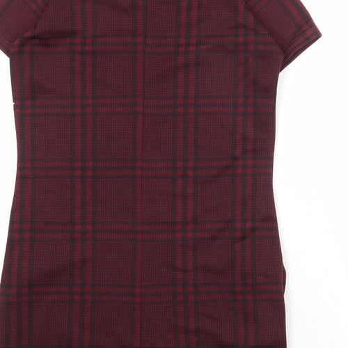 New Look Womens Red Plaid Polyester Shift Size 10 Round Neck Pullover