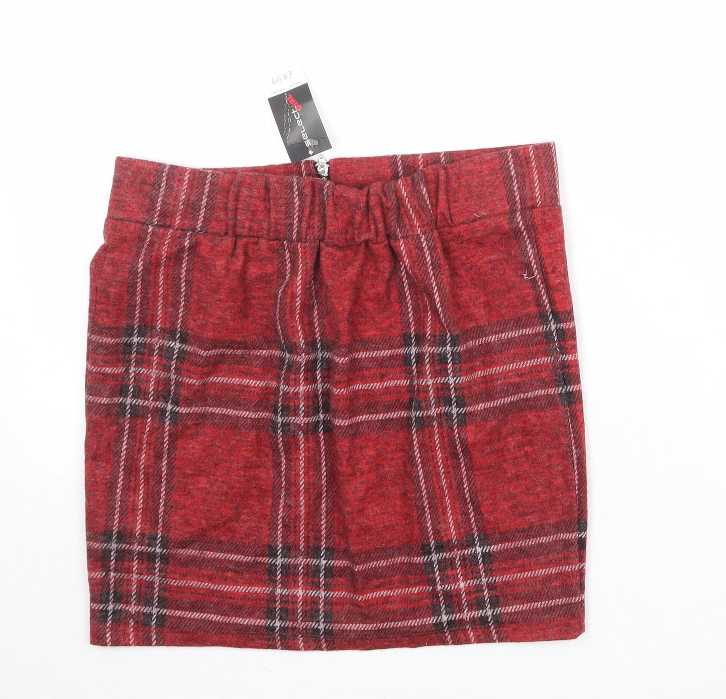 Select Girls Red Plaid Polyester Mini Skirt Size 14 Years Regular Zip