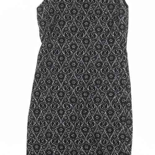NEXT Womens Black Geometric Polyester A-Line Size 10 Mock Neck Pullover