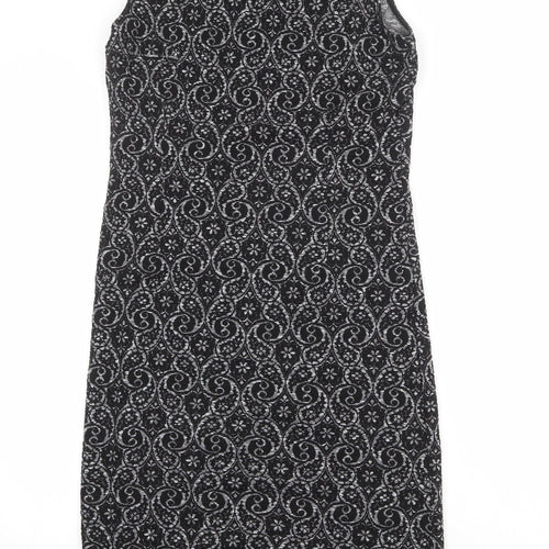 NEXT Womens Black Geometric Polyester A-Line Size 10 Mock Neck Pullover