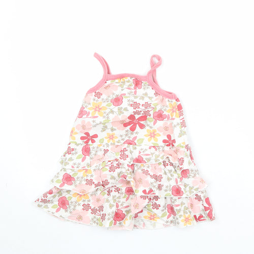 Okaou Girls Ivory Floral 100% Cotton Tank Dress Size 2 Years Square Neck Pullover