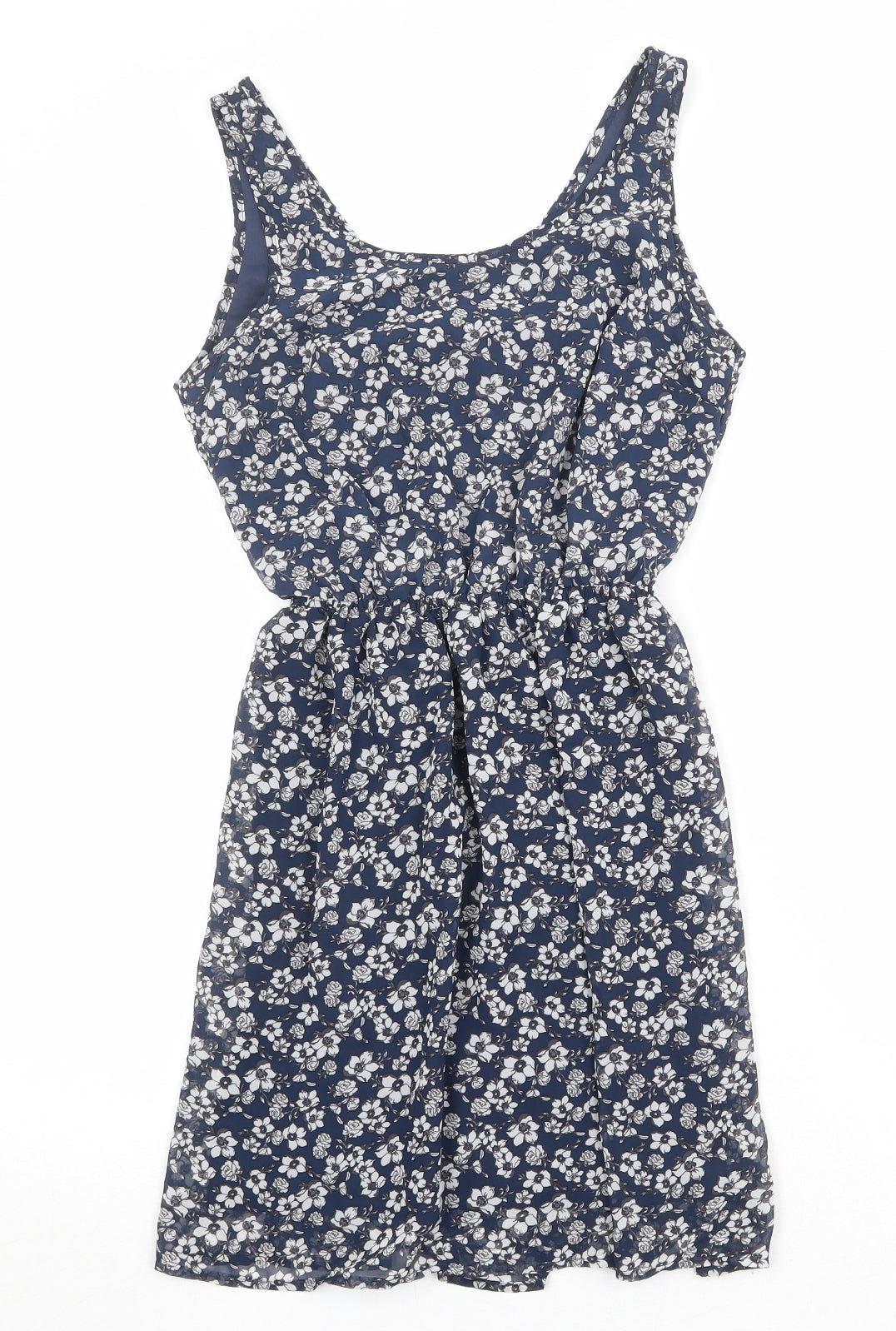 Divided by H&M Womens Blue Floral Polyester Skater Dress Size 10 Round Neck Pullover
