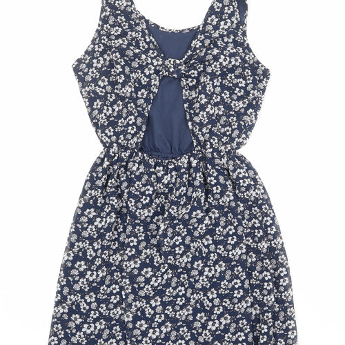 Divided by H&M Womens Blue Floral Polyester Skater Dress Size 10 Round Neck Pullover