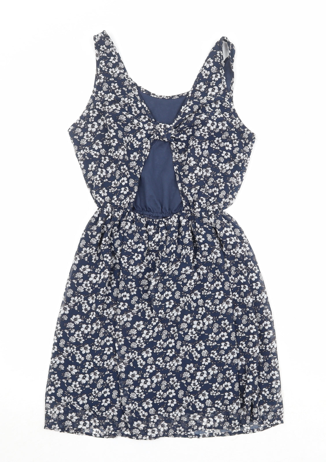 Divided by H&M Womens Blue Floral Polyester Skater Dress Size 10 Round Neck Pullover