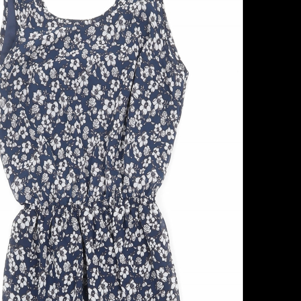 Divided by H&M Womens Blue Floral Polyester Skater Dress Size 10 Round Neck Pullover