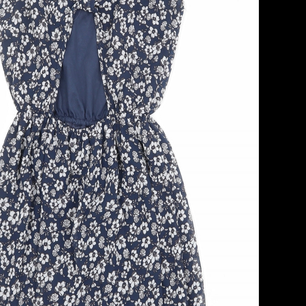 Divided by H&M Womens Blue Floral Polyester Skater Dress Size 10 Round Neck Pullover