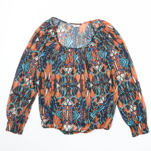 New Look Womens Multicoloured Geometric Polyester Basic Blouse Size 10 Scoop Neck