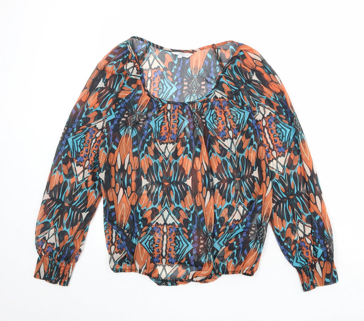 New Look Womens Multicoloured Geometric Polyester Basic Blouse Size 10 Scoop Neck