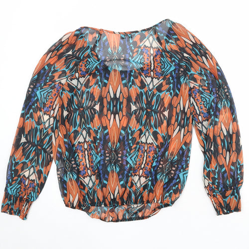 New Look Womens Multicoloured Geometric Polyester Basic Blouse Size 10 Scoop Neck