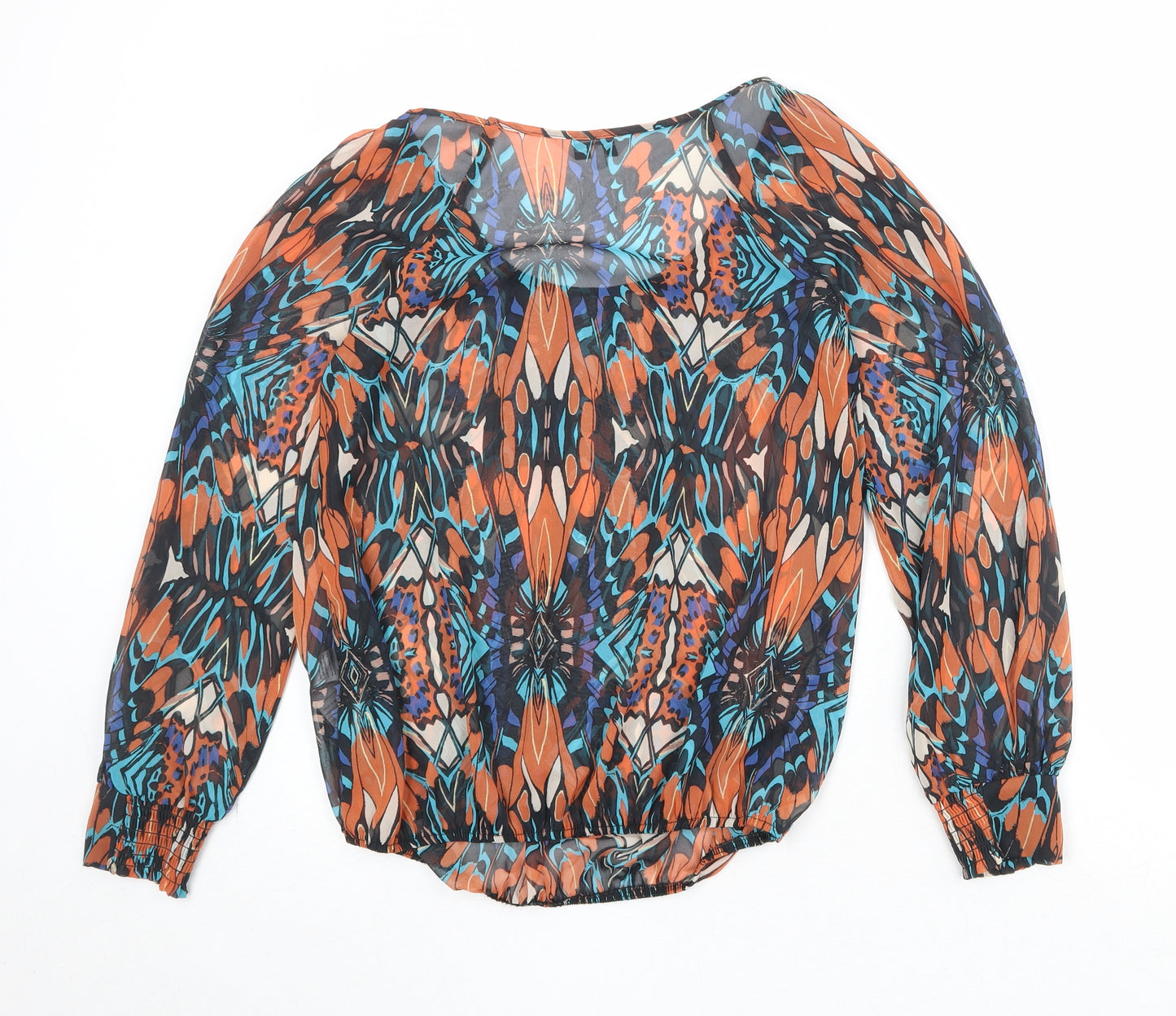 New Look Womens Multicoloured Geometric Polyester Basic Blouse Size 10 Scoop Neck