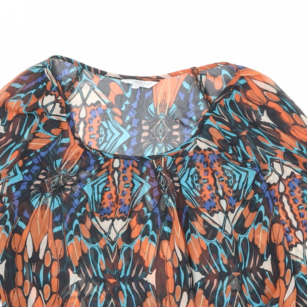 New Look Womens Multicoloured Geometric Polyester Basic Blouse Size 10 Scoop Neck
