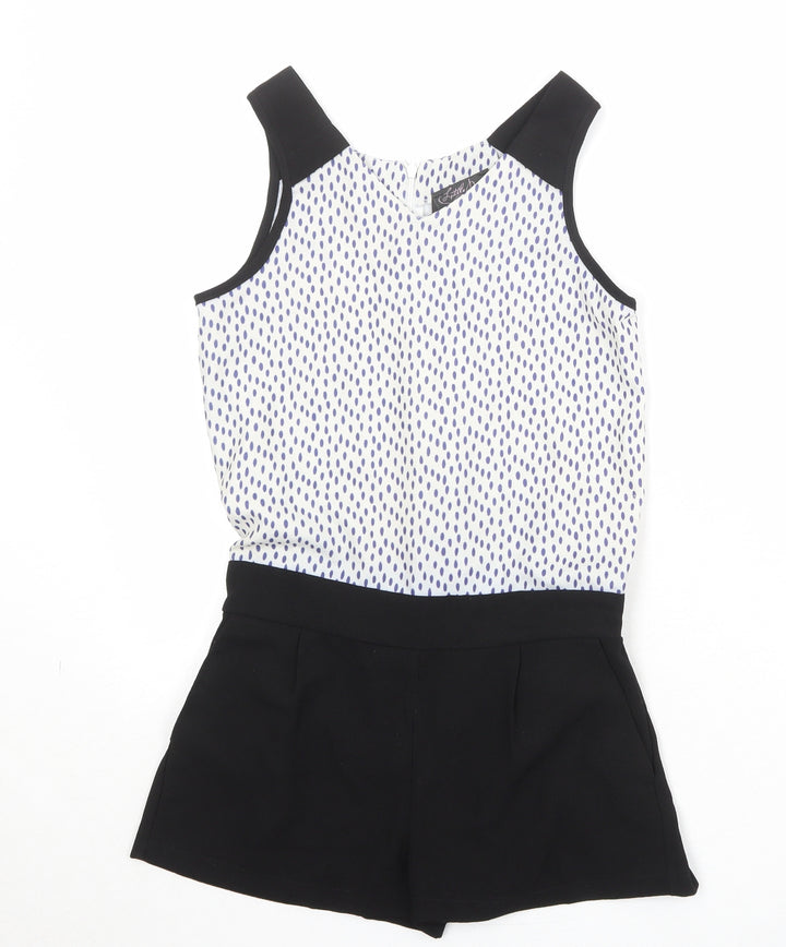 Little Miss Captain Womens Black Geometric Polyester Playsuit One-Piece Size 2XS Zip