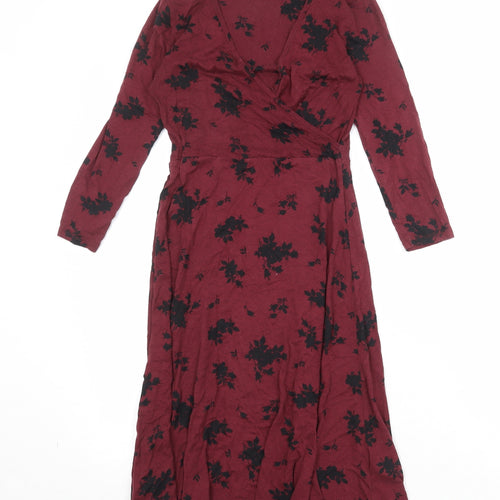 Principles Womens Red Floral Viscose Trapeze & Swing Size 6 V-Neck Pullover