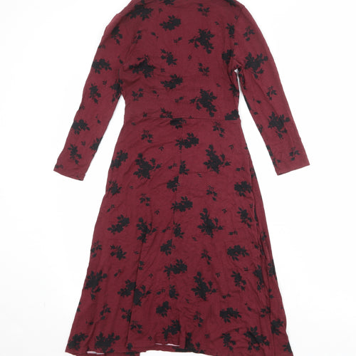 Principles Womens Red Floral Viscose Trapeze & Swing Size 6 V-Neck Pullover