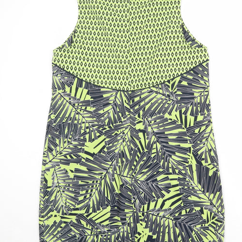 Debenhams Womens Green Geometric Polyester Shift Size 16 Round Neck Zip