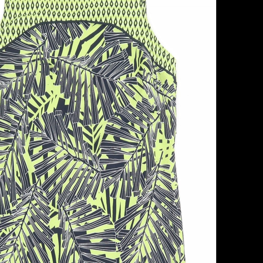 Debenhams Womens Green Geometric Polyester Shift Size 16 Round Neck Zip