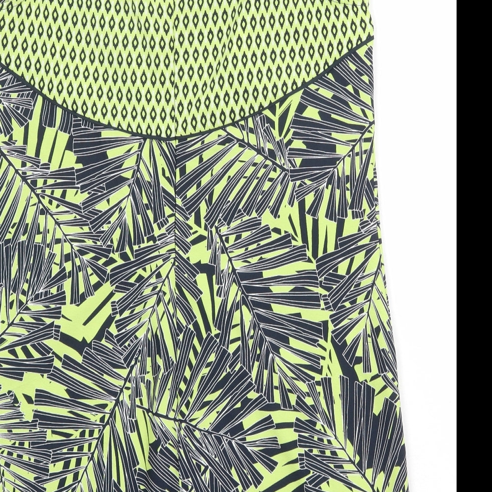 Debenhams Womens Green Geometric Polyester Shift Size 16 Round Neck Zip