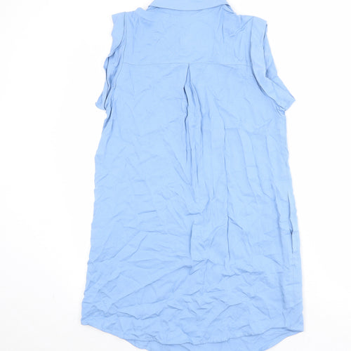 Little Lies Womens Blue 100% Cotton Basic Button-Up Size 8 Collared