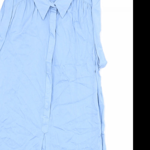 Little Lies Womens Blue 100% Cotton Basic Button-Up Size 8 Collared
