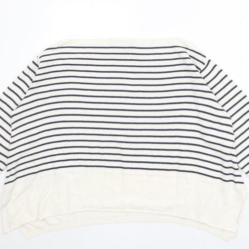 Ella Moda Womens Beige Boat Neck Striped 100% Cotton Pullover Jumper Size S