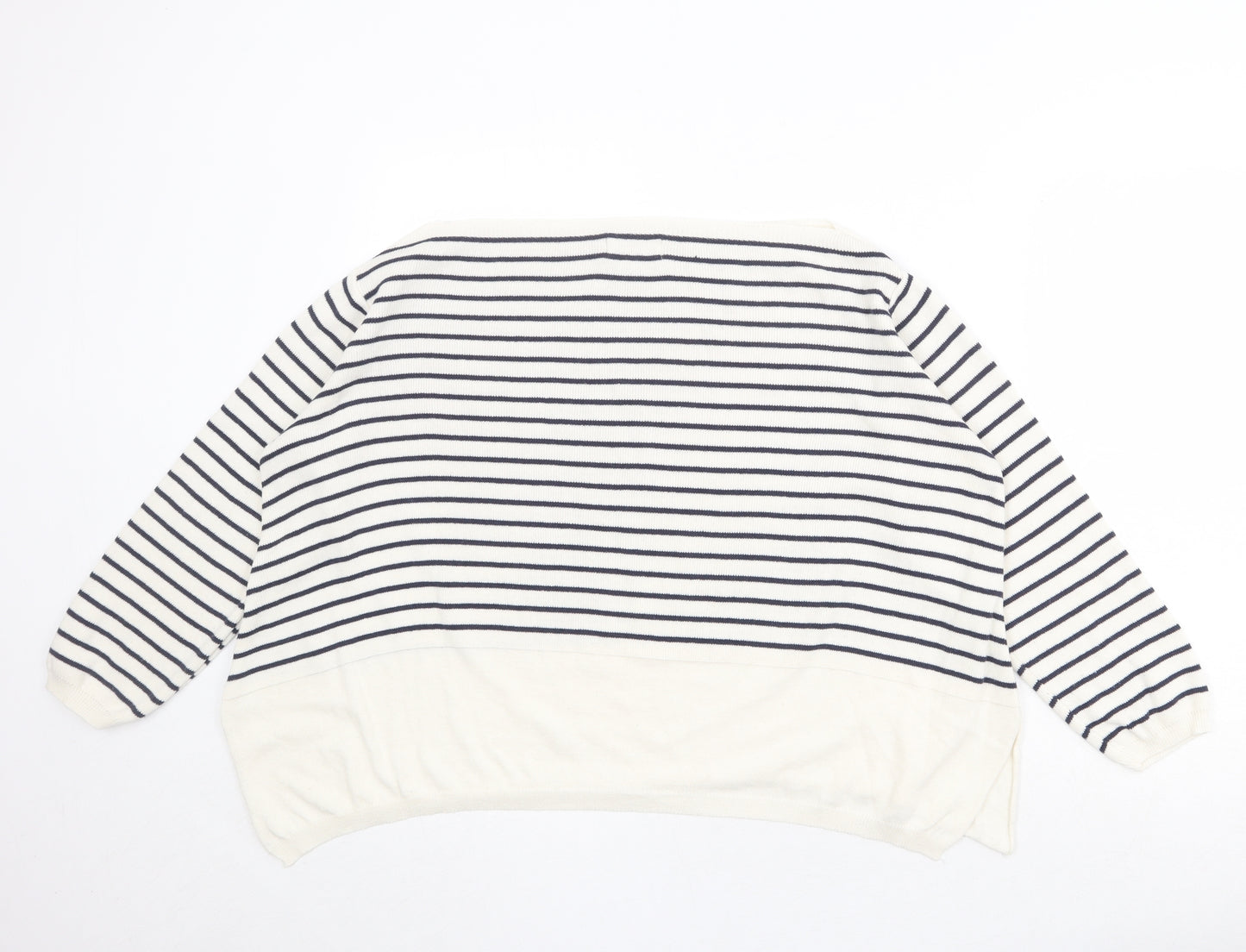 Ella Moda Womens Beige Boat Neck Striped 100% Cotton Pullover Jumper Size S