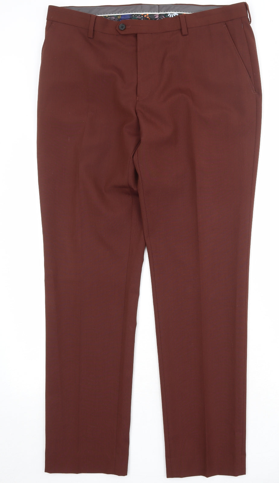 NEXT Mens Brown Wool Chino Trousers Size 36 in Regular Zip