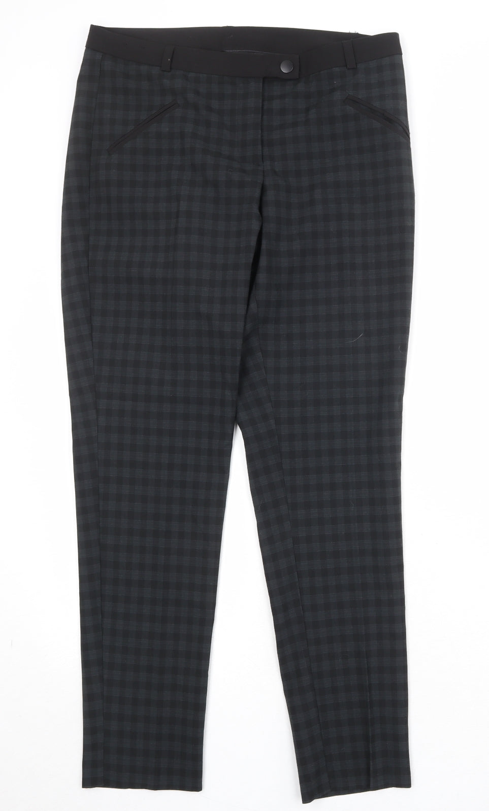 New Look Womens Black Check Polyester Trousers Size 12 Regular Zip