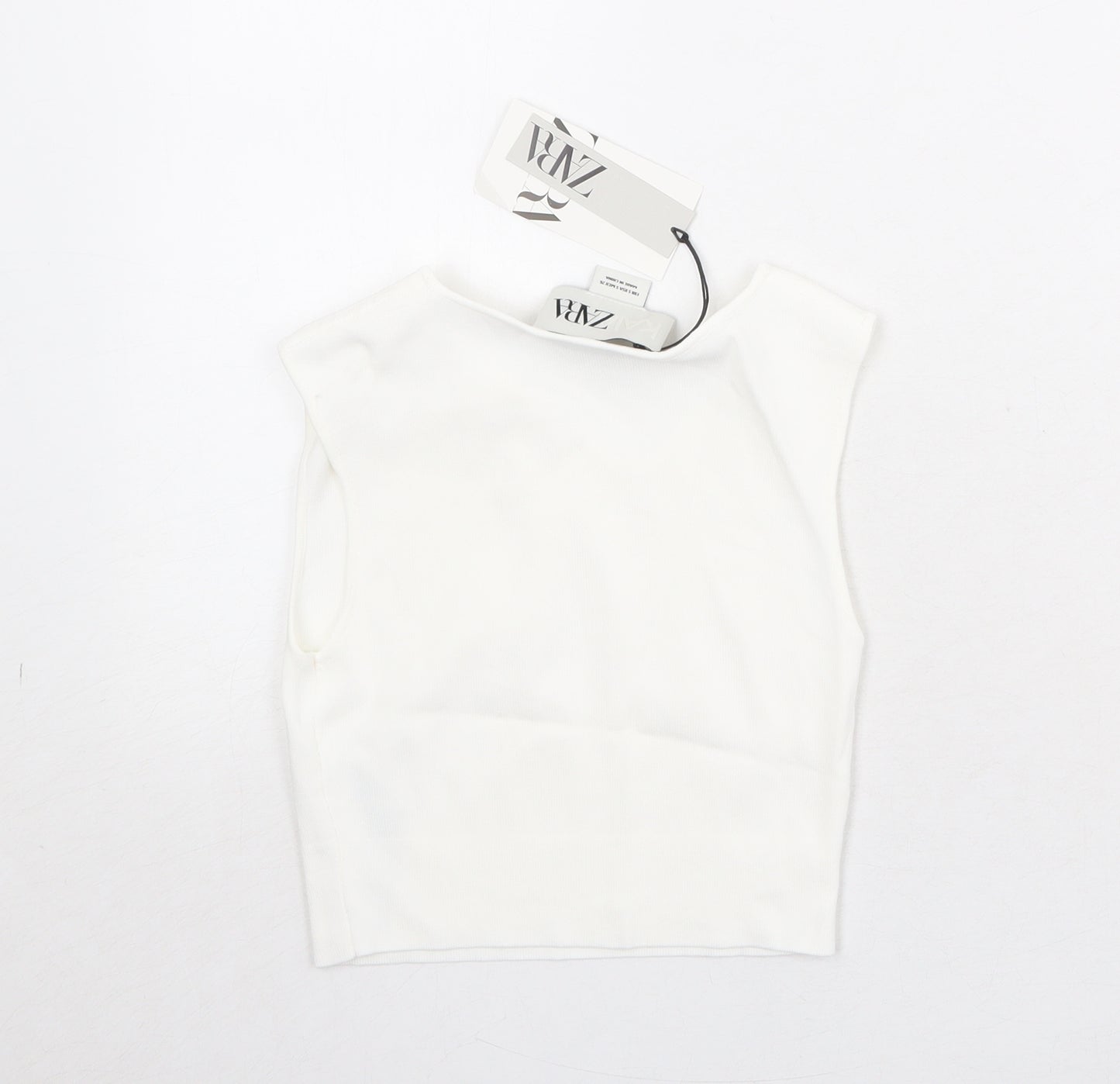 Zara Womens White Viscose Cropped Tank Size S V-Neck