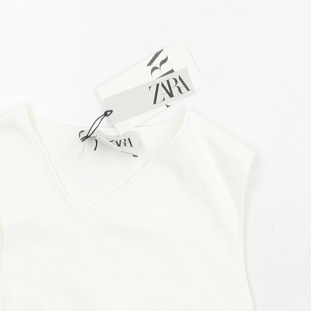 Zara Womens White Viscose Cropped Tank Size S V-Neck