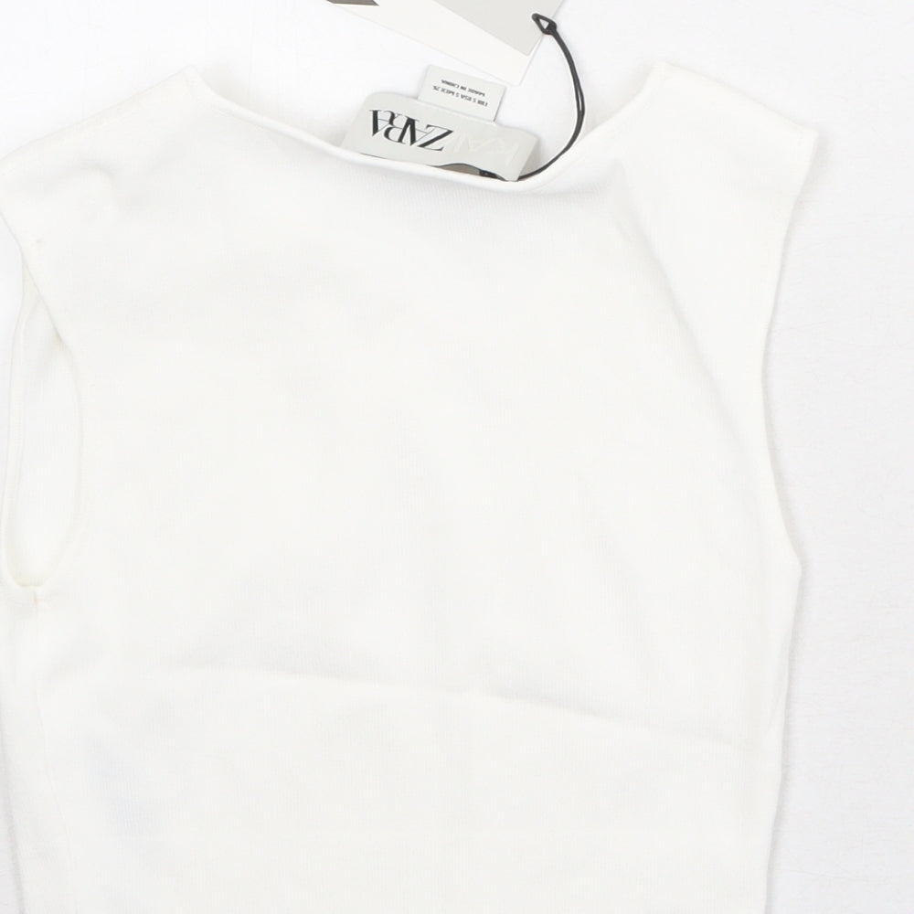 Zara Womens White Viscose Cropped Tank Size S V-Neck