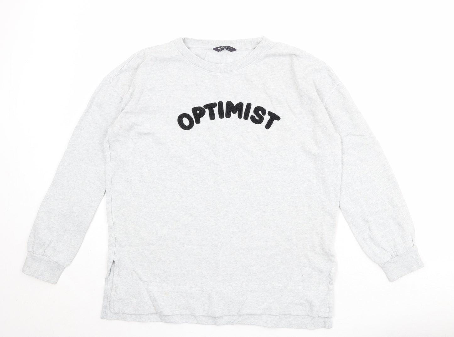 Marks and Spencer Womens Grey 100% Cotton Pullover Sweatshirt Size 12 Pullover - Optimist