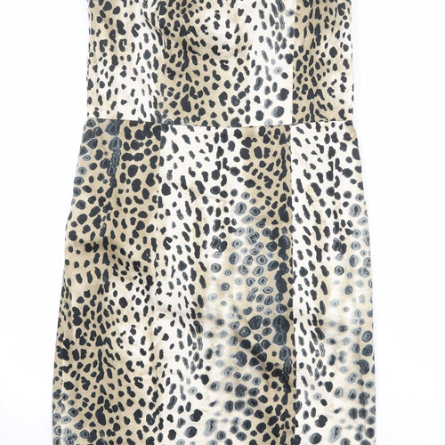 Zara Womens Beige Animal Print Cotton Mini Size L Square Neck Zip - Leopard Print