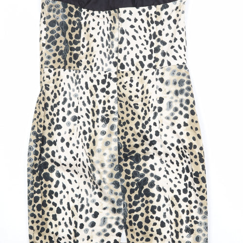 Zara Womens Beige Animal Print Cotton Mini Size L Square Neck Zip - Leopard Print