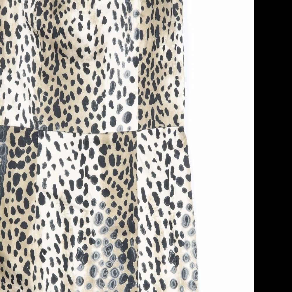 Zara Womens Beige Animal Print Cotton Mini Size L Square Neck Zip - Leopard Print