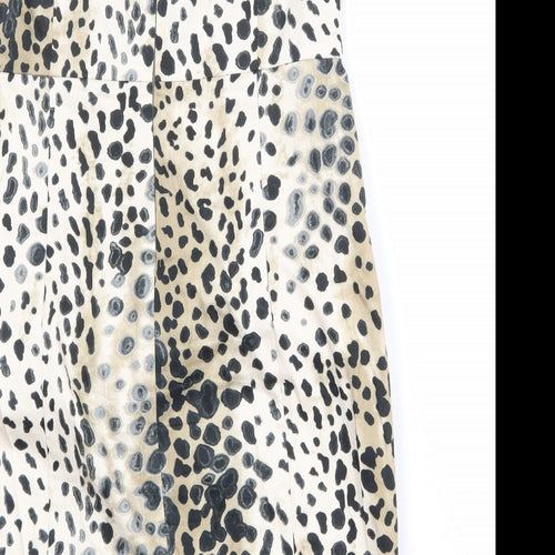 Zara Womens Beige Animal Print Cotton Mini Size L Square Neck Zip - Leopard Print